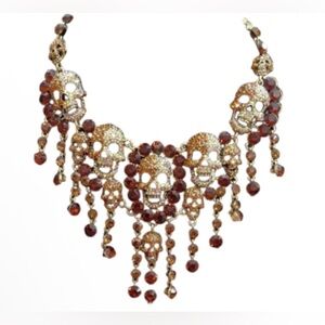 Natasha Couture Gold and Brown Skull Choker Necklace